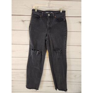 Old Navy Women's Black Stretch Solid High Rise Raw Hem Straight Leg Jeans Size 8